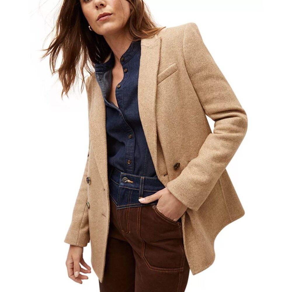 VERONICA BEARD Dickey Jacket ORIA Camel Tan Beige Wool Tweed Blazer Sz 8